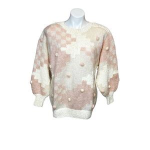 FIA Italia vintage pink and cream crew neck sweater with Pom Poms size S